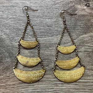 Gold Tribal Triple-Drop Dangle Earrings - Women Jewelry
